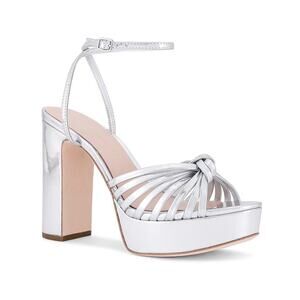 Loeffler Randall Rivka Leather Knot Platform Sandal Silver Mirror Size 9.5 NIB